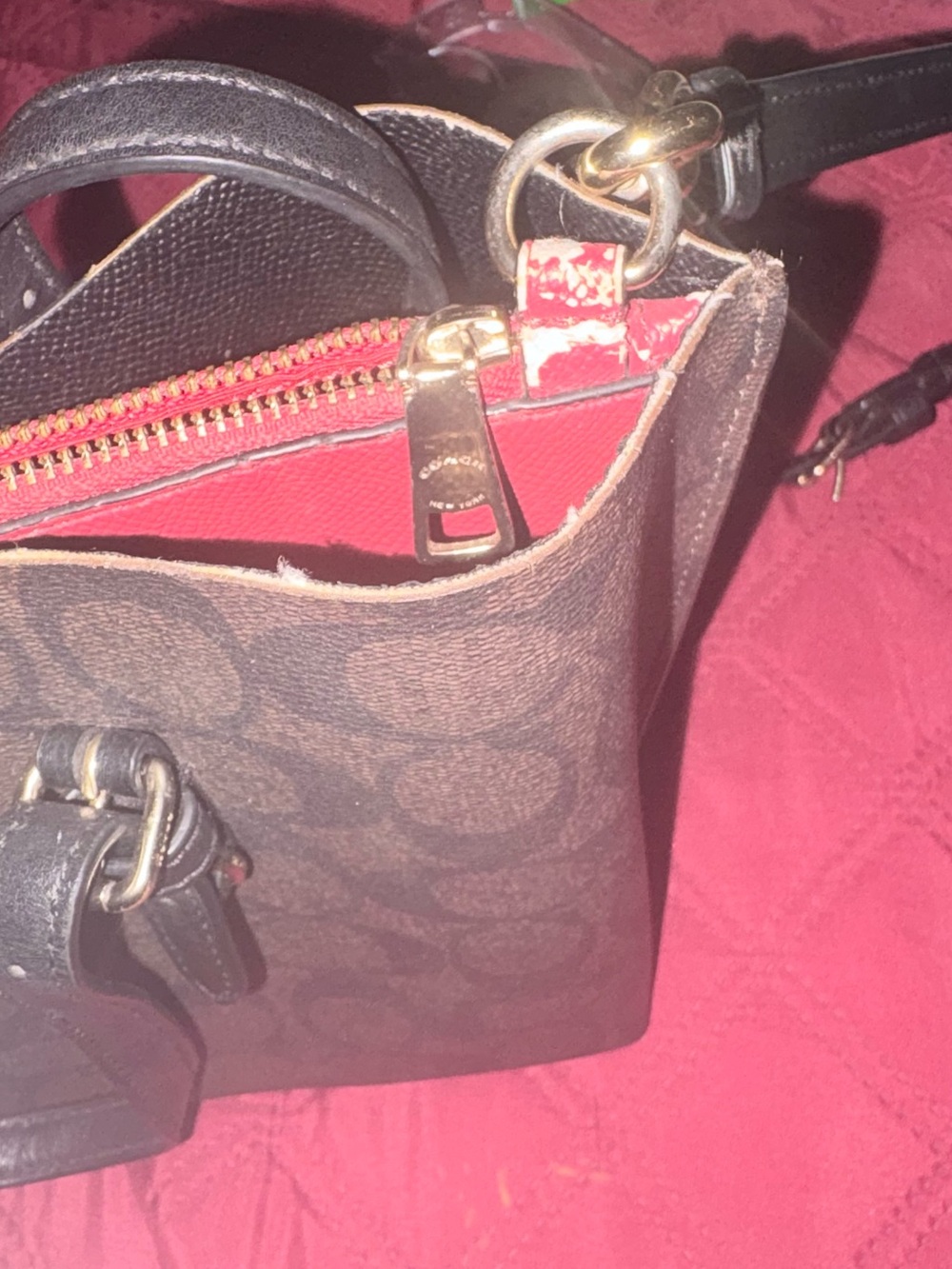 Coach Brown Signature Canvas Tote with Black Handles - Picture 3 of 3